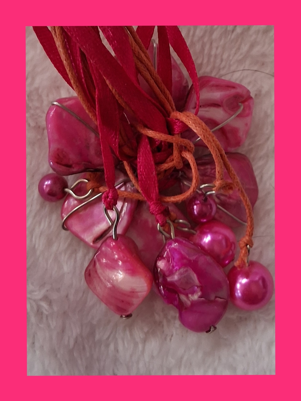 🌺5/$10-Handcrafted Pink Floral Statement Necklace - Picture 2 of 2